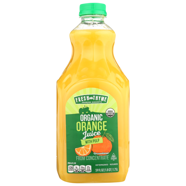 slide 1 of 1, Fresh Thyme Farmers Market Organic Orange Juice With Pulp, 59 fl oz