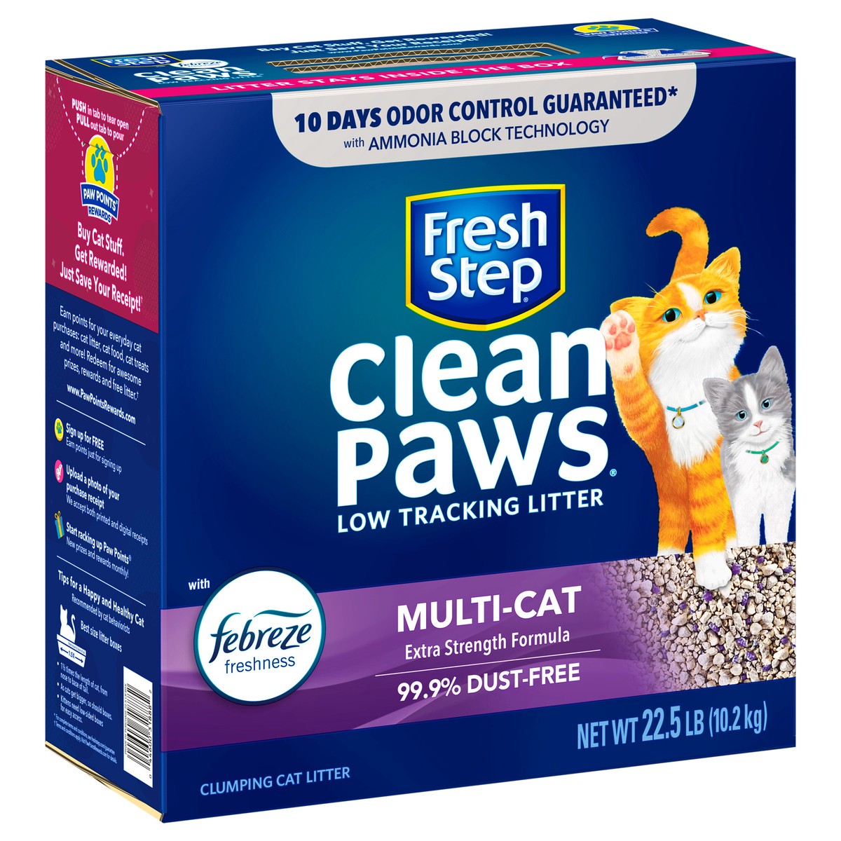 slide 8 of 9, Fresh Step Clean Paws Multi-Cat Scented Clumping Cat Litter, 22.5 lb