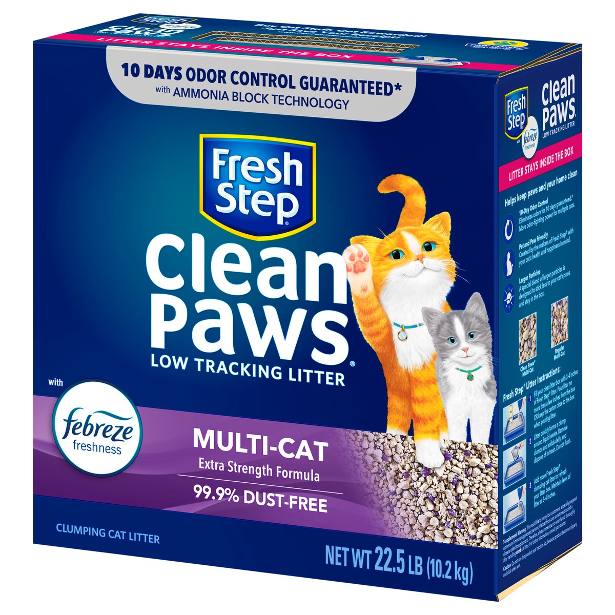 slide 5 of 9, Fresh Step Clean Paws Multi-Cat Scented Clumping Cat Litter, 22.5 lb