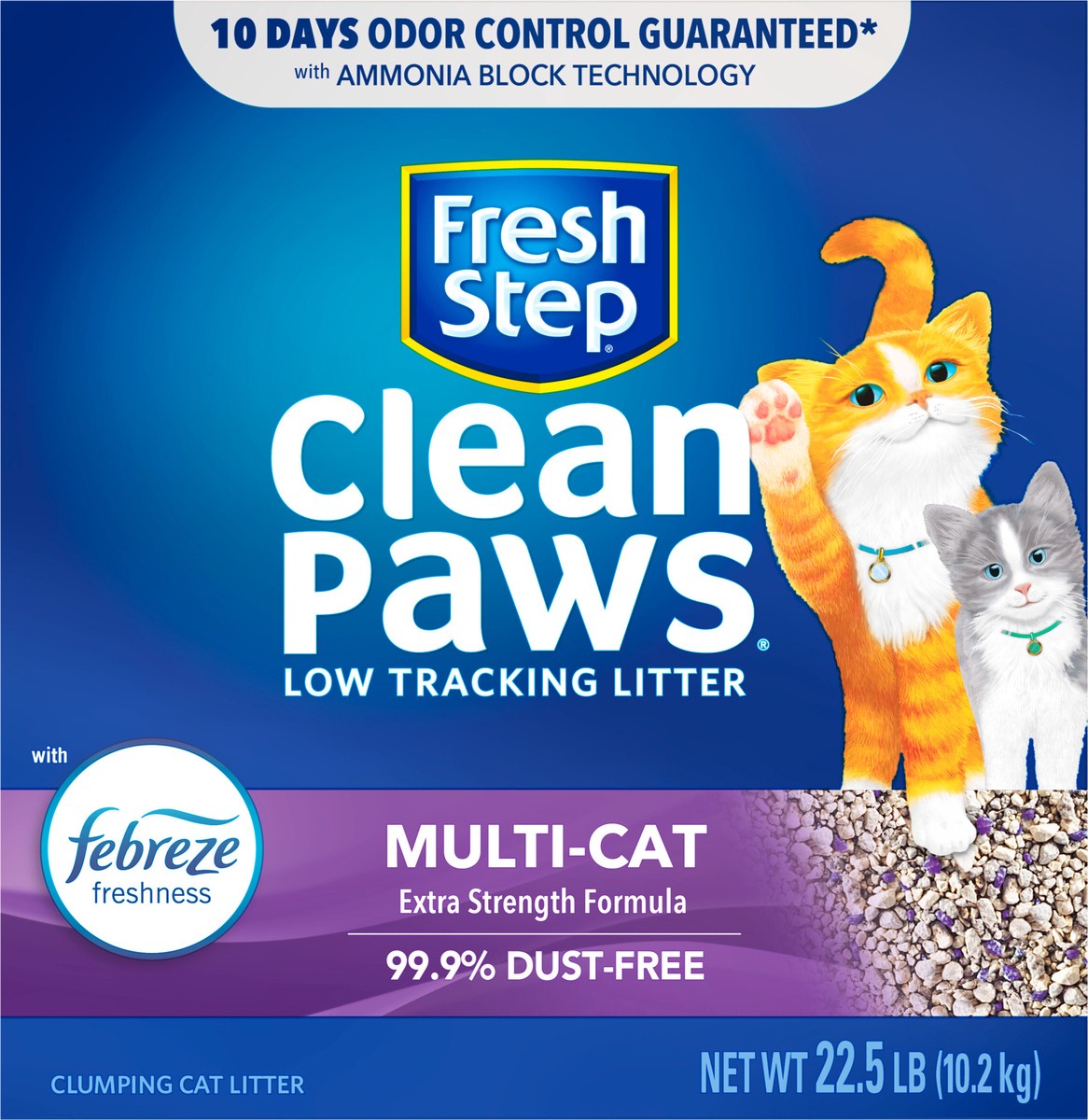 slide 6 of 9, Fresh Step Clean Paws Multi-Cat Scented Clumping Cat Litter, 22.5 lb