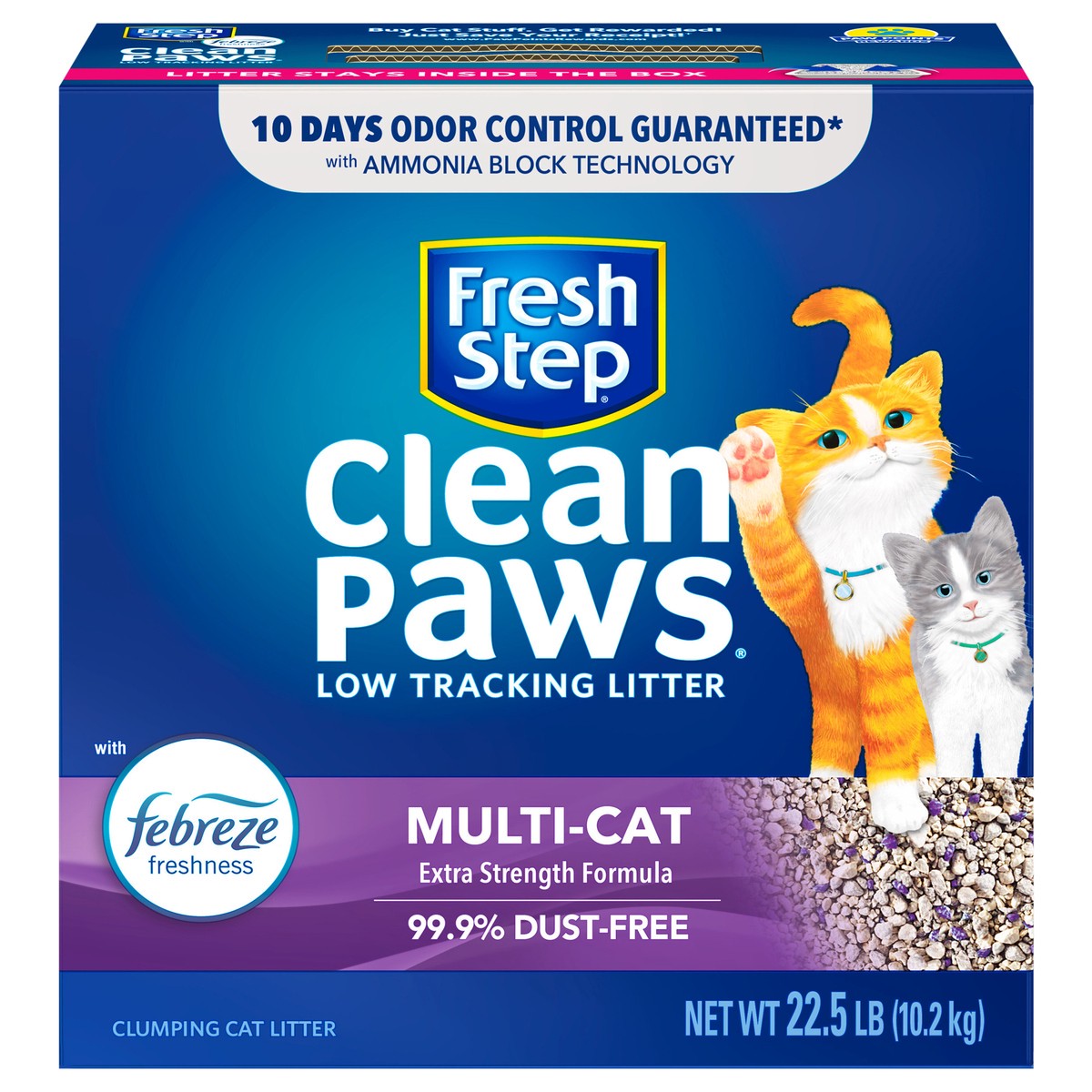 slide 1 of 9, Fresh Step Clean Paws Multi-Cat Scented Clumping Cat Litter, 22.5 lb