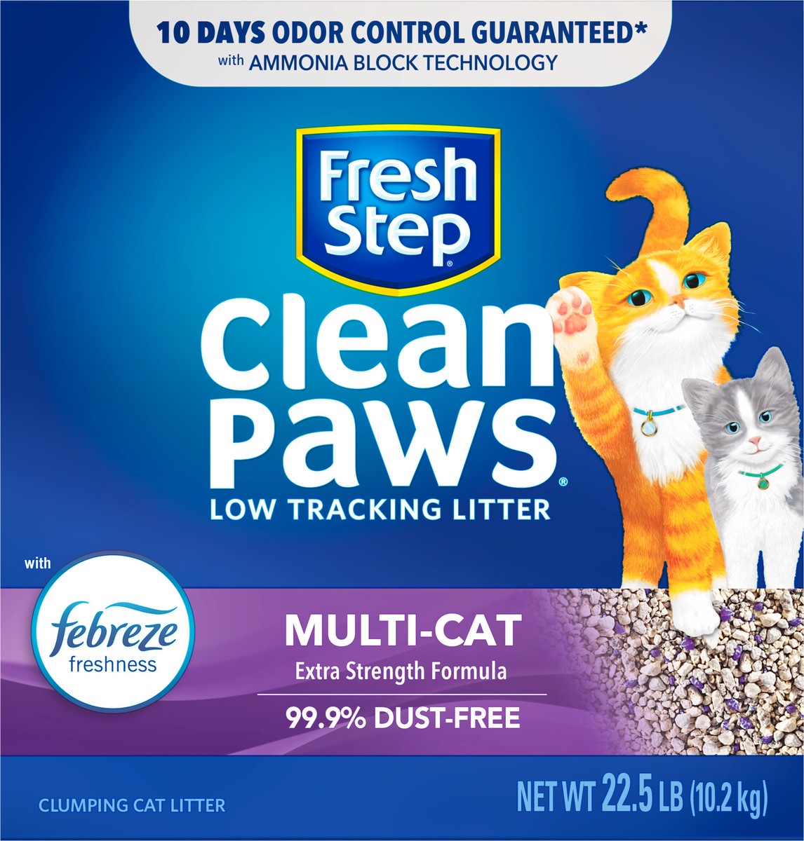 slide 4 of 9, Fresh Step Clean Paws Multi-Cat Scented Clumping Cat Litter, 22.5 lb