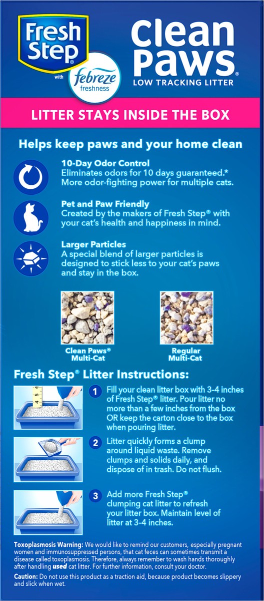 slide 9 of 9, Fresh Step Clean Paws Multi-Cat Scented Clumping Cat Litter, 22.5 lb