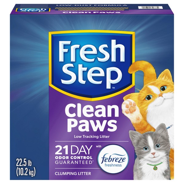 slide 1 of 9, Fresh Step Clean Paws Multi-Cat Scented Litter with Febreze Clumping Cat Litter, 22.5 lb
