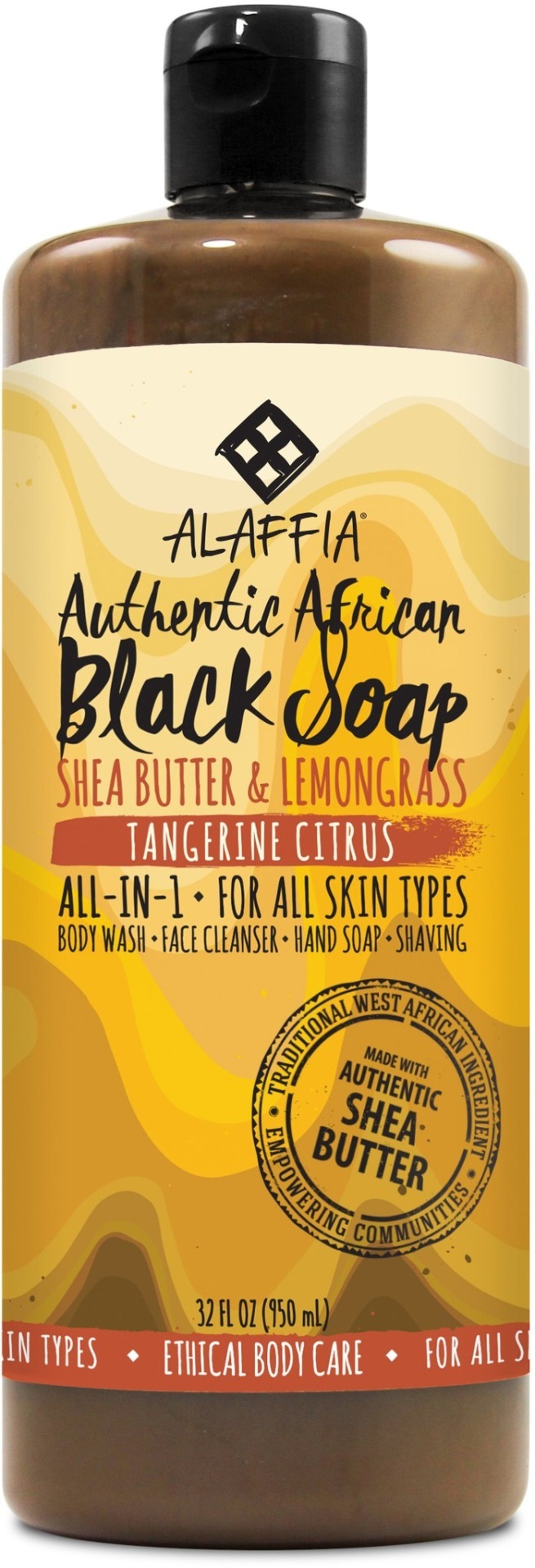 slide 1 of 1, Alaffia Shea Butter & Lemon Grass Tangerine Citrus Authentic African Black Soap, 32 fl oz