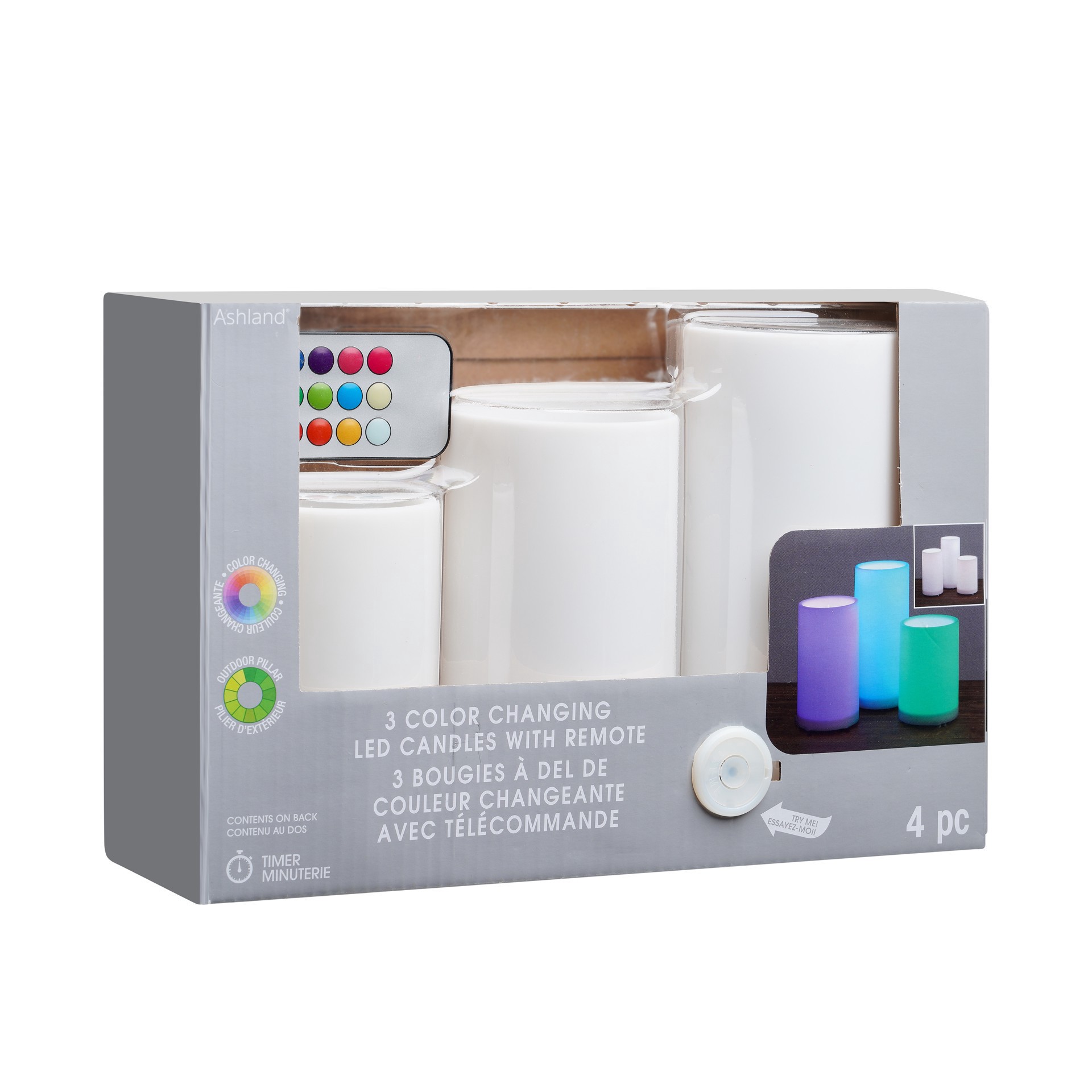 slide 3 of 3, Color Changing 3 Piece Outdoor Led Pillar Candle Set With Remote By Ashland, 3 ct