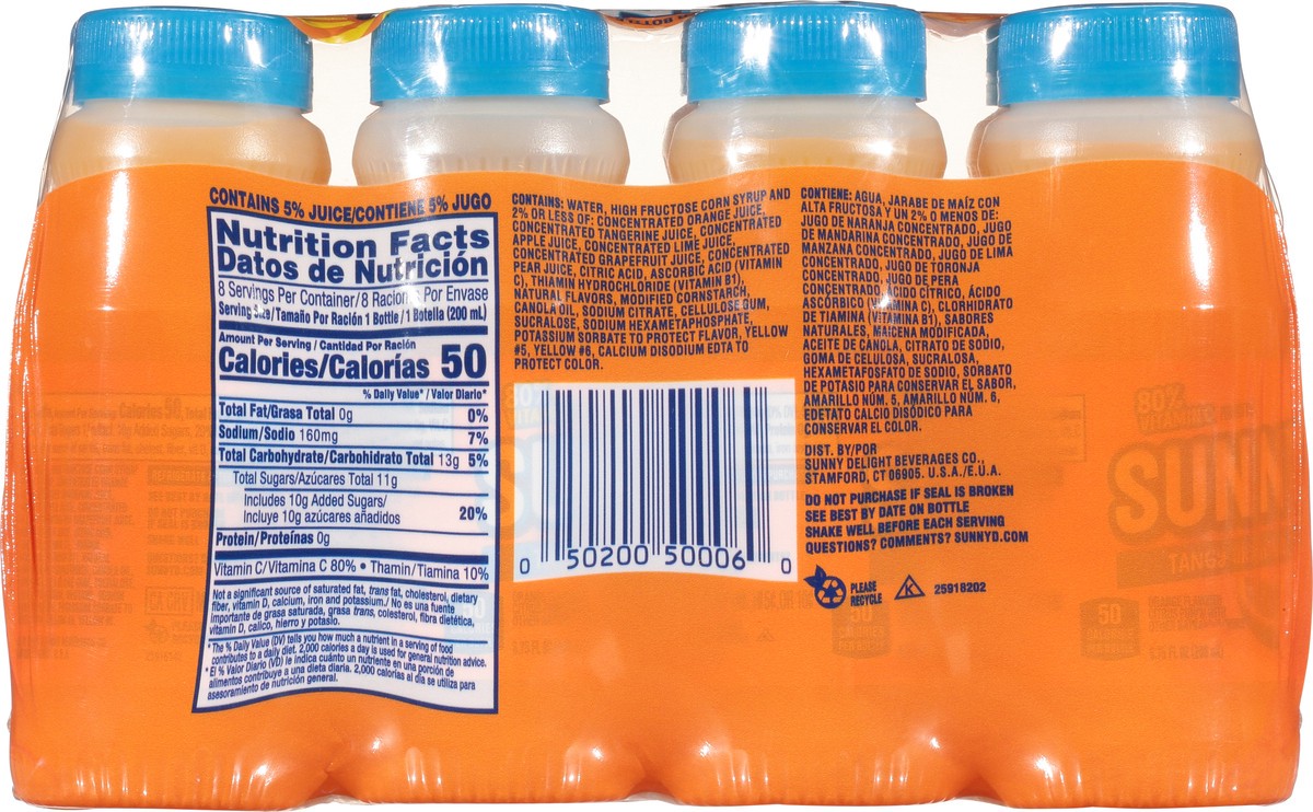 slide 5 of 9, Sunny D Sunnyd Tangy Original Orange Juice Drink, 8 Count, 6.75 Fl Oz Bottles, 8 ct