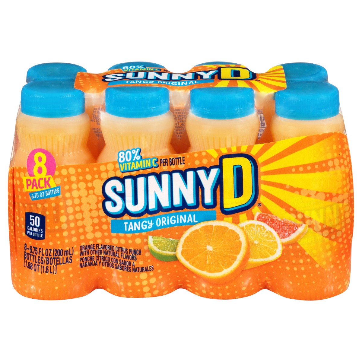 slide 1 of 9, Sunny D Sunnyd Tangy Original Orange Juice Drink, 8 Count, 6.75 Fl Oz Bottles, 8 ct