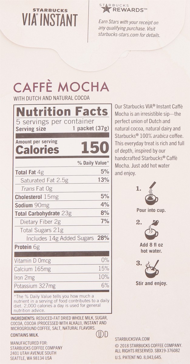 slide 6 of 13, Starbucks VIA Instant Coffee—Caffè Mocha Latte Flavored Coffee—100% Arabica—1 box (5 packets) - 6.5 oz, 6.5 oz