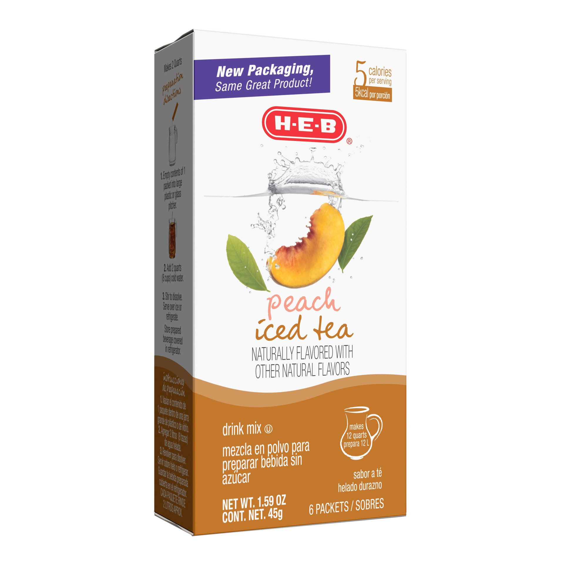 slide 1 of 1, H-E-B Drink Mix Packets - Peach Iced Tea, 6 ct