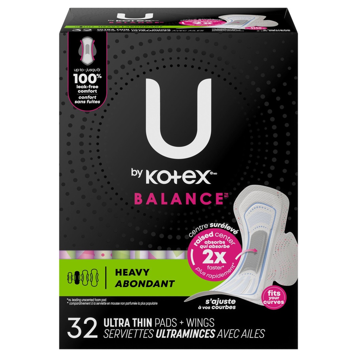 slide 1 of 1, U by Kotex Balance Ultra Thin Pads with Wings, Heavy Absorbency, 32 Count, 32 ct