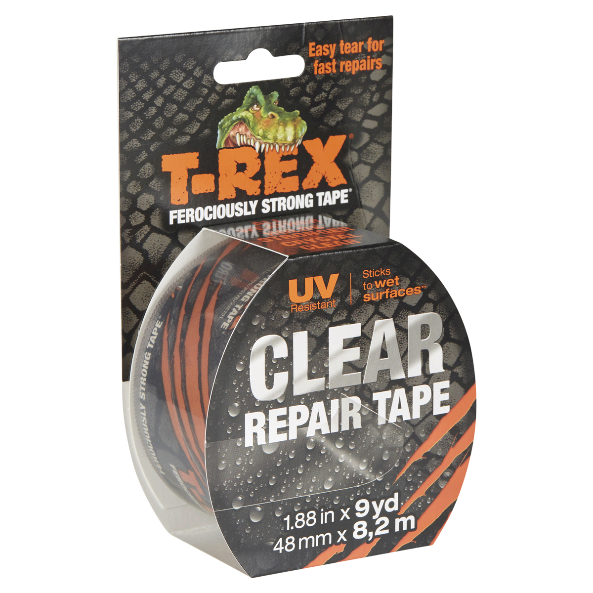 slide 17 of 29, T-Rex Ferociously Strong Clear Repair Tape, 1.88 in x 9 yd