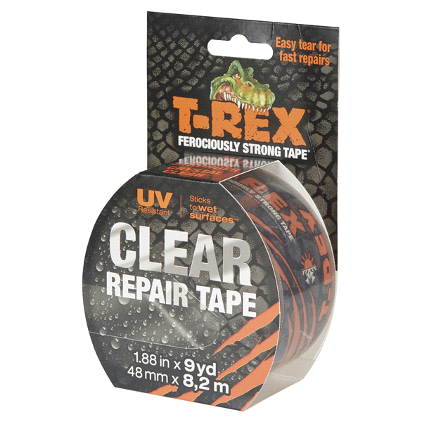 slide 18 of 29, T-Rex Ferociously Strong Clear Repair Tape, 1.88 in x 9 yd