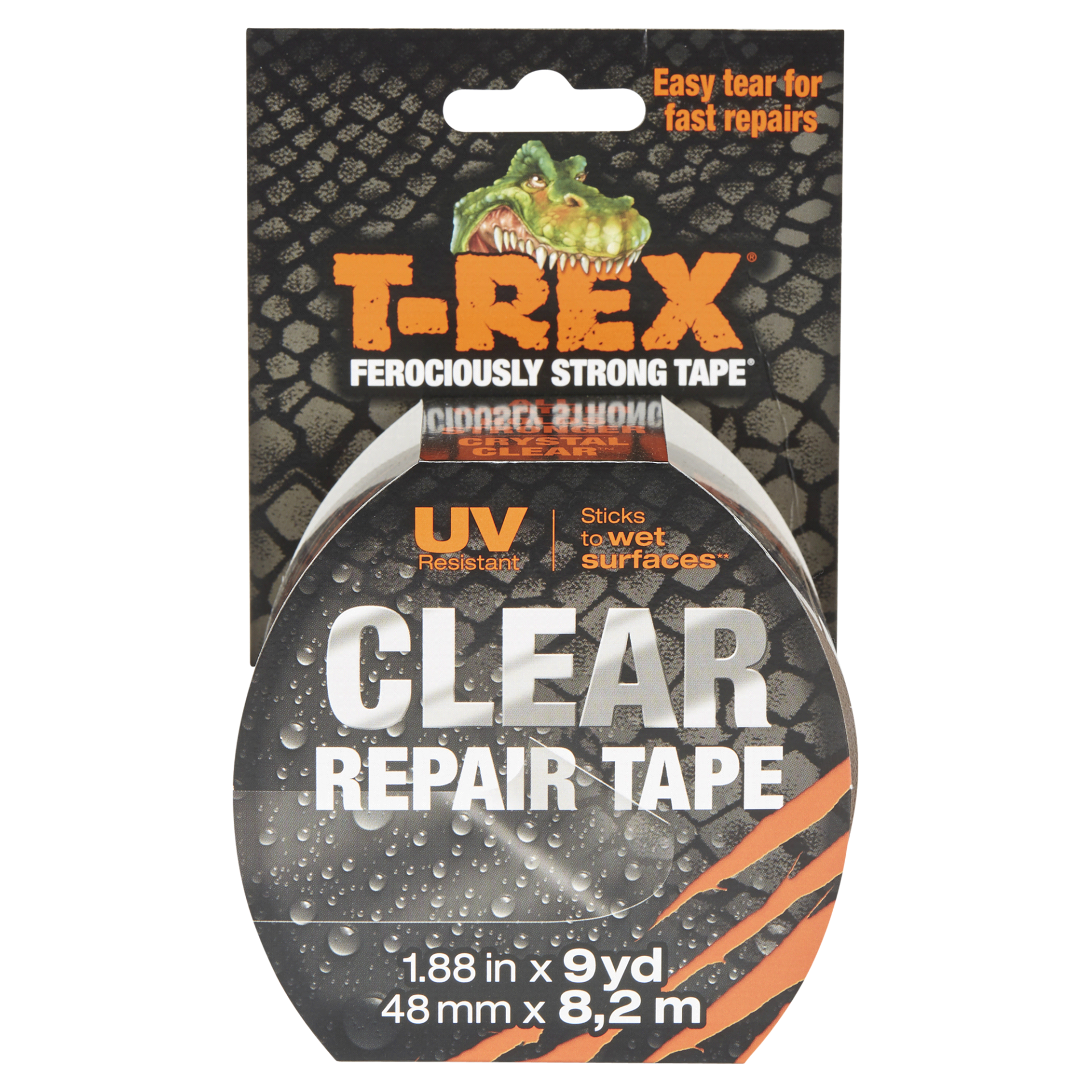 slide 1 of 1, T-Rex Ferociously Strong Clear Repair Tape, 1.88 in x 9 yd