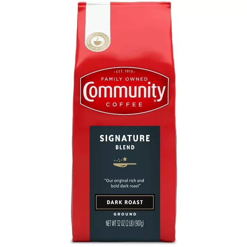 slide 1 of 9, Community Coffee Signature Blend Dark Roast Ground 32 oz Gable Top, 32 oz