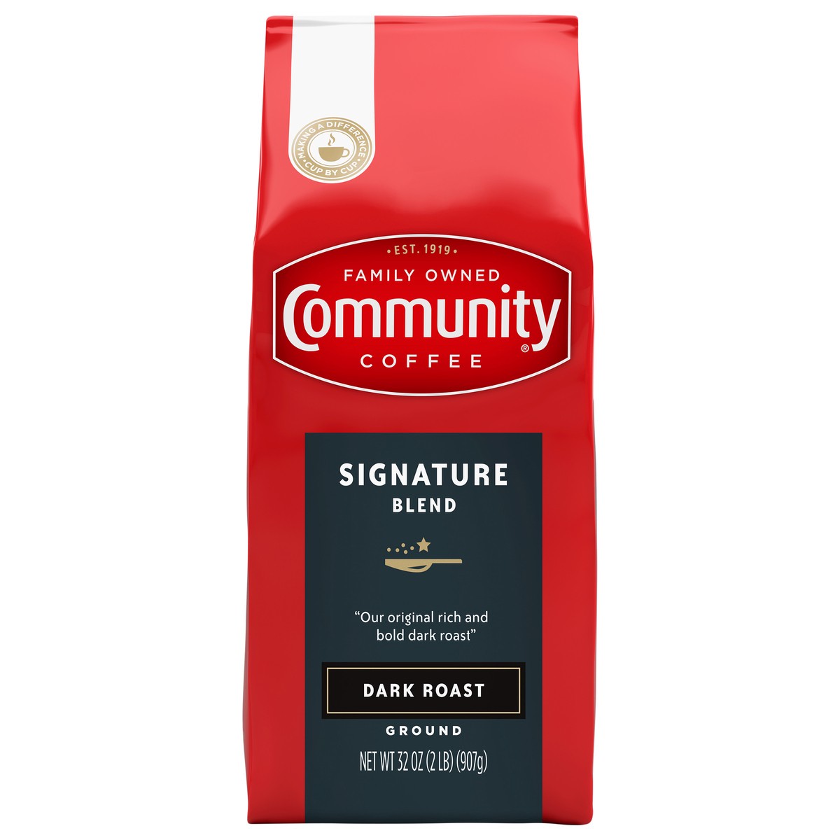 slide 1 of 9, Community Coffee Signature Blend Dark Roast Ground 32 oz Gable Top, 32 oz