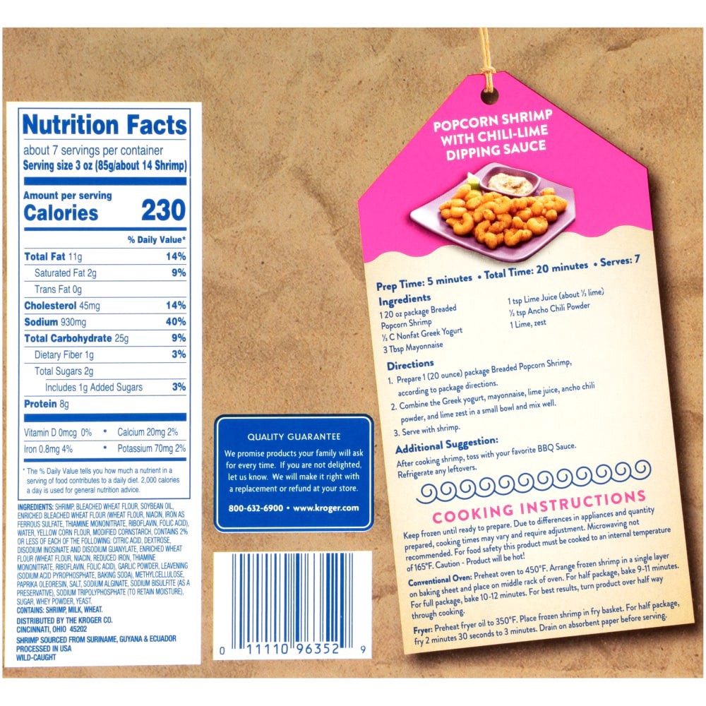 slide 2 of 3, Kroger Wild Caught Crunchy Popcorn Shrimp, 20 oz