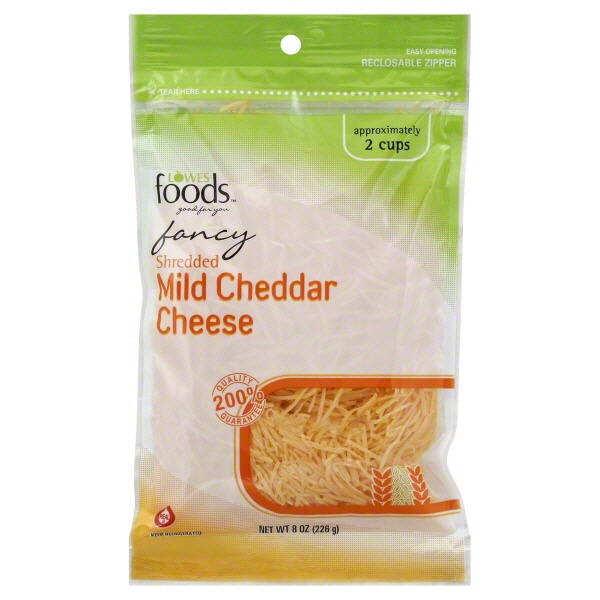 slide 1 of 1, Lowes Foods Fancy Shredded Mild Cheddar Cheese, 8 oz