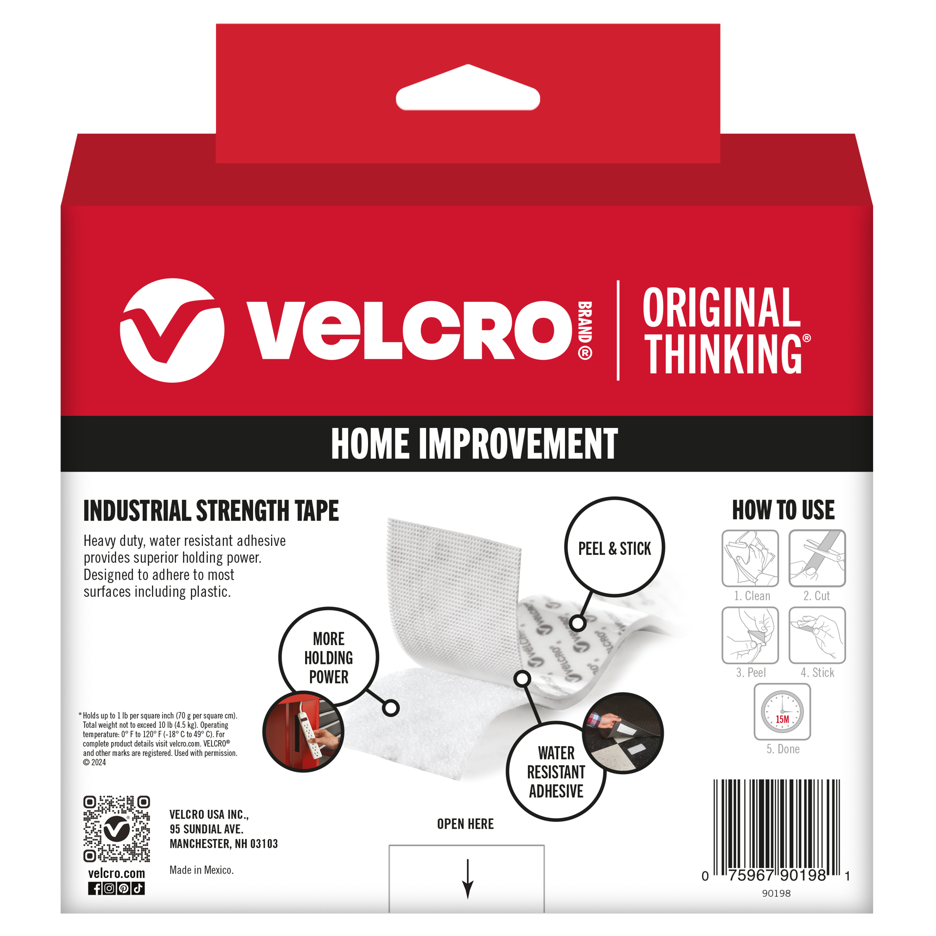 slide 2 of 6, VELCRO Brand Velcro Industrial Strength Heavy Duty Stick On Roll - Black, 15 ft x 2 in