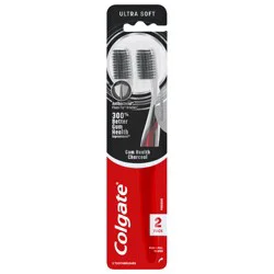 Colgate Gum Health Charcoal Adult Manual Toothbrush, Ultra Soft, 2 Pk.