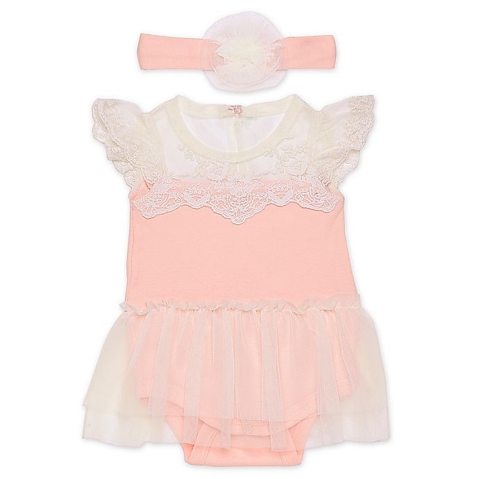slide 1 of 1, Baby Starters Newborn Lace Skirted Bodysuit and Headband Set - Pink, 2 ct