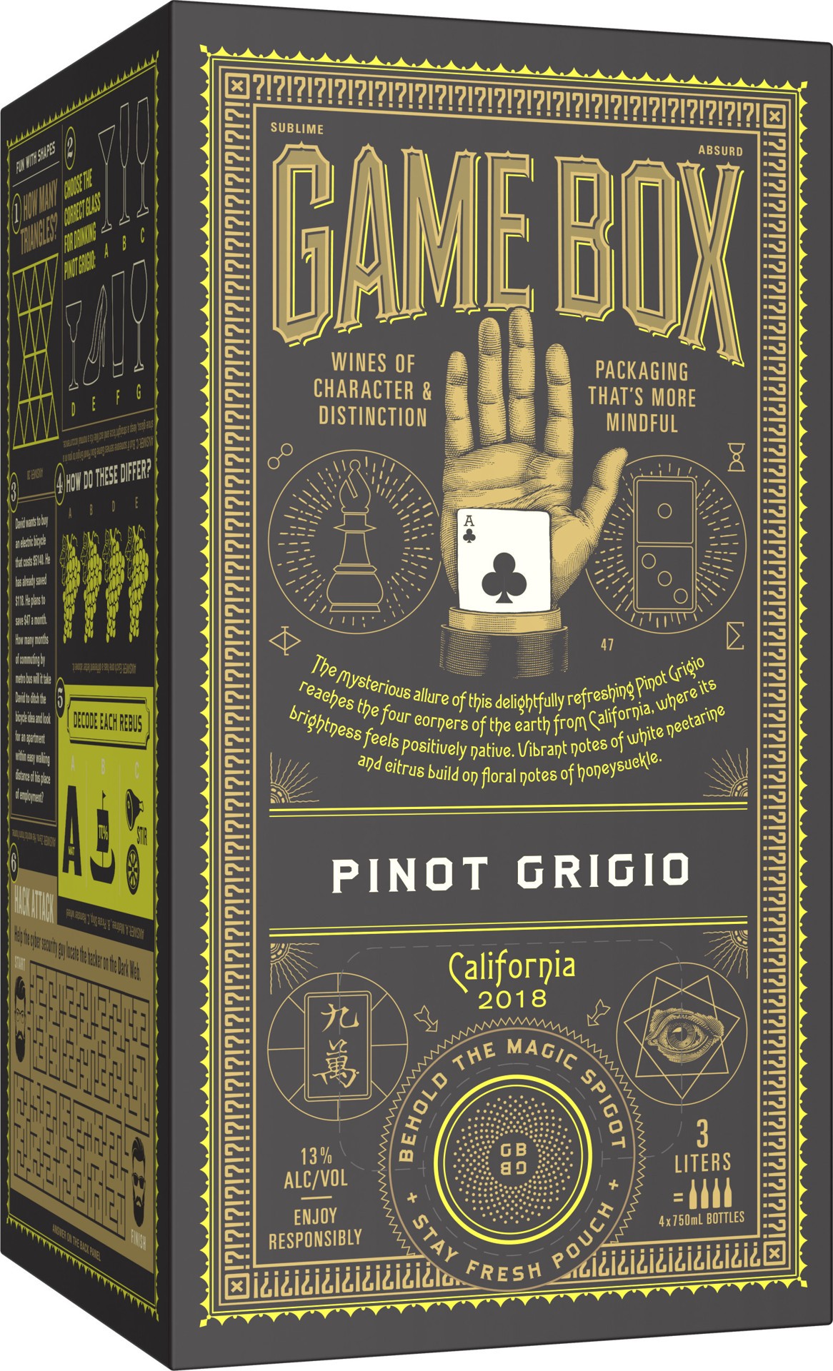 slide 1 of 9, Game Box Pinot Grigio, 3000 fl oz