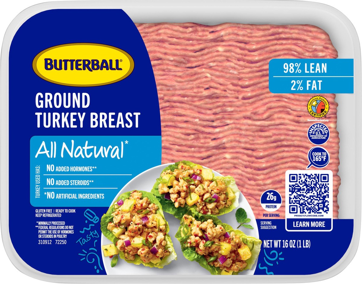 slide 4 of 13, Butterball All Natural Fresh Ground Turkey, 98%2%, 16oz, 1 Tray, 16 oz