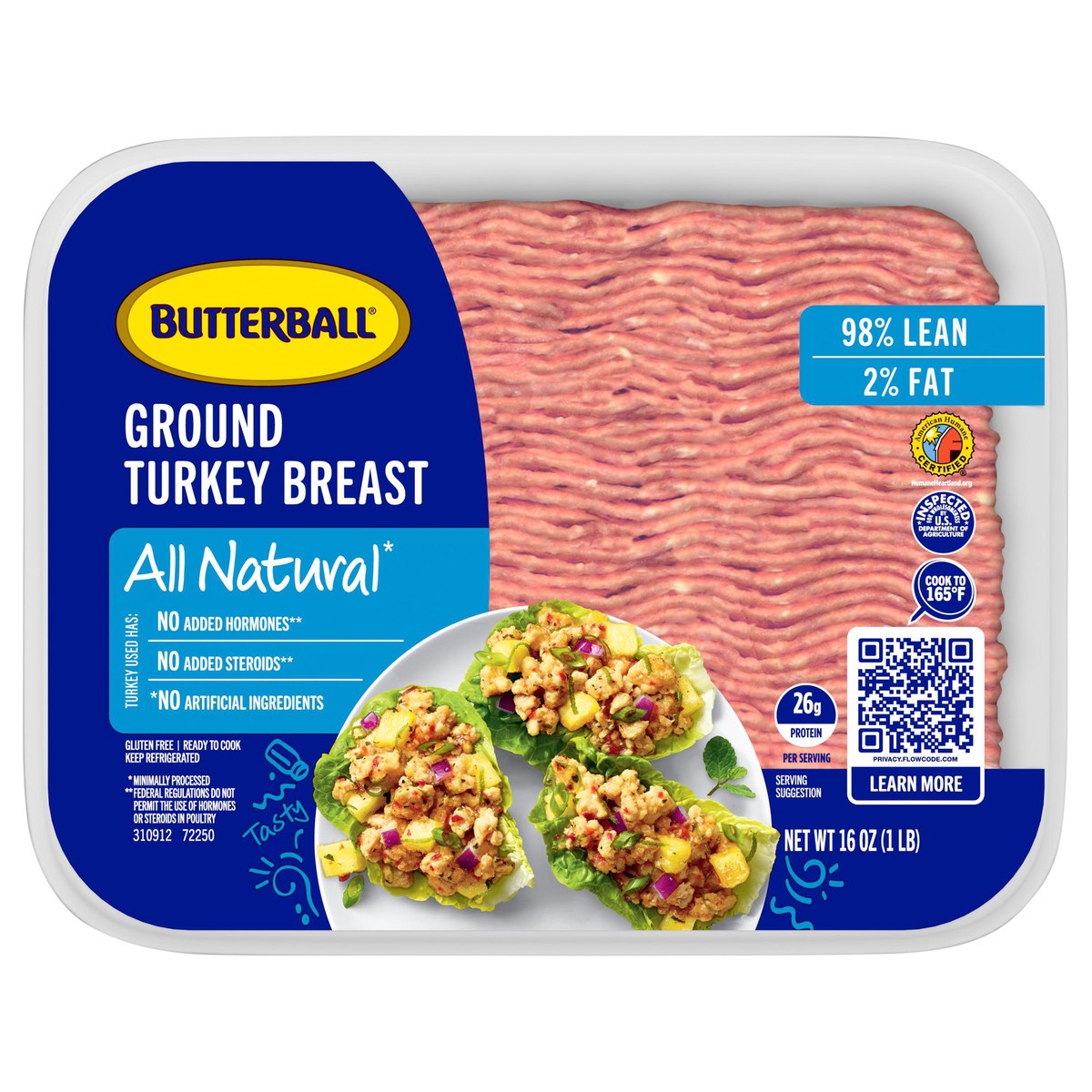 slide 10 of 13, Butterball All Natural Fresh Ground Turkey, 98%2%, 16oz, 1 Tray, 16 oz