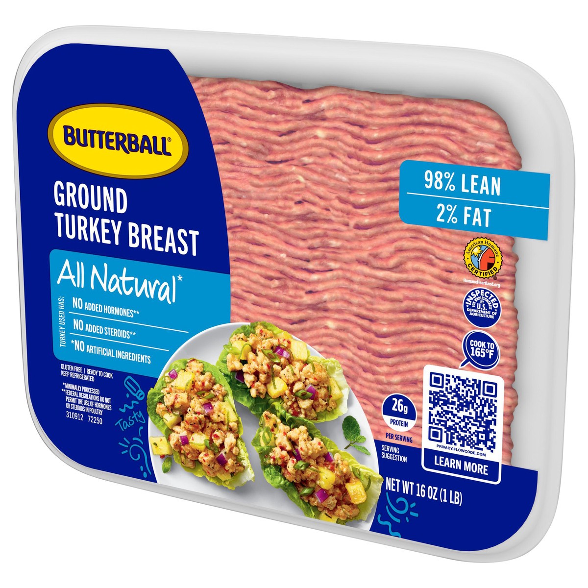 slide 7 of 13, Butterball All Natural Fresh Ground Turkey, 98%2%, 16oz, 1 Tray, 16 oz