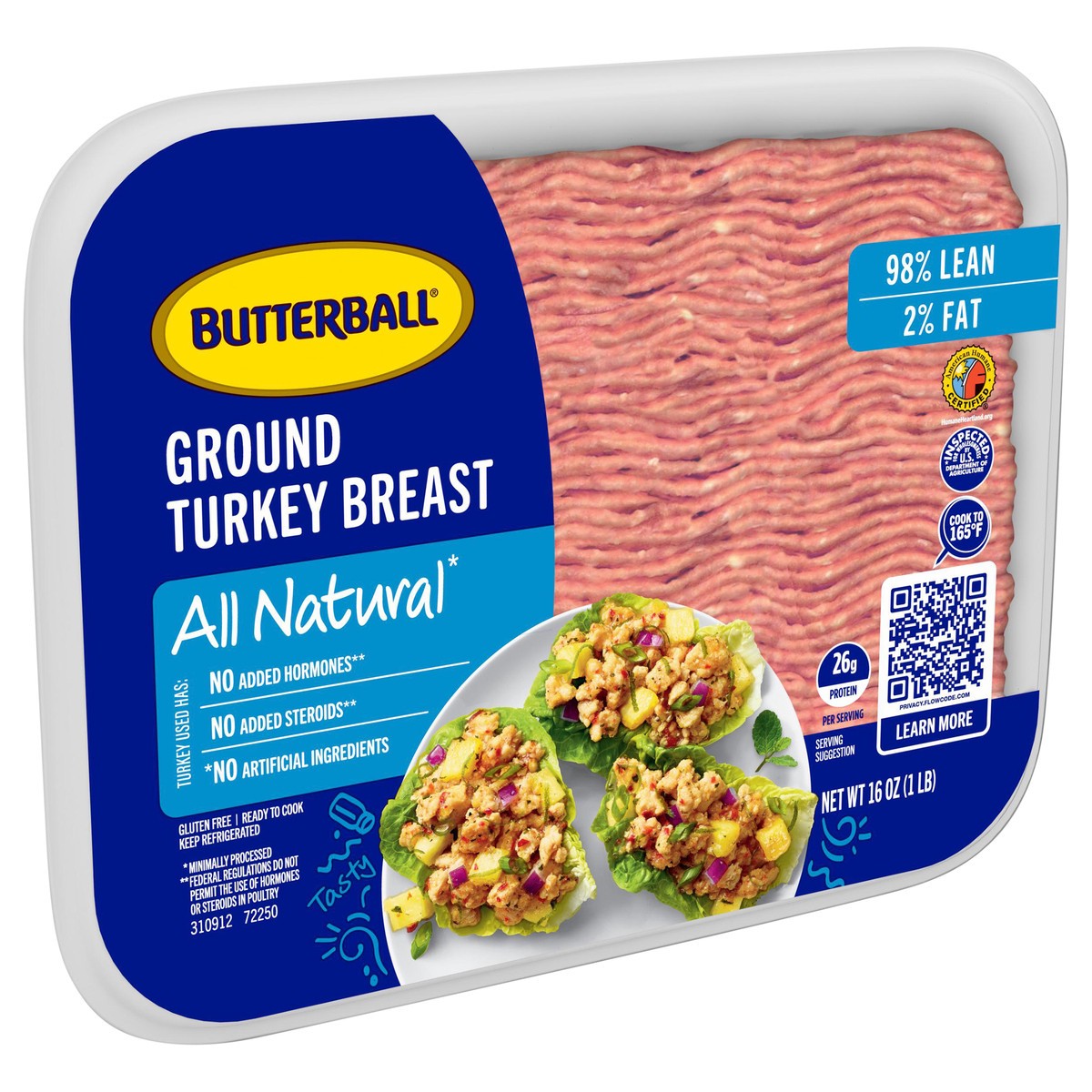 slide 2 of 13, Butterball All Natural Fresh Ground Turkey, 98%2%, 16oz, 1 Tray, 16 oz