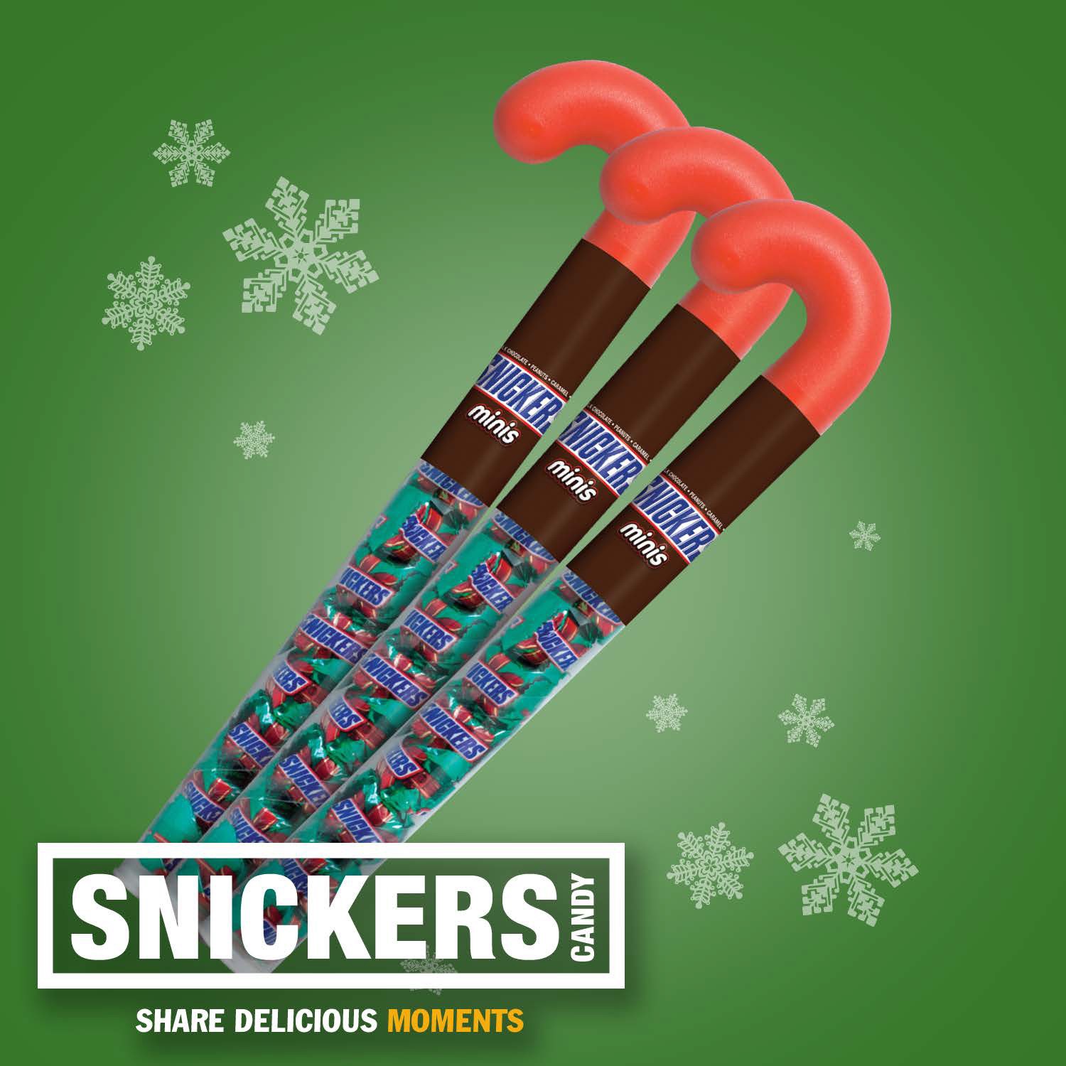 slide 2 of 2, SNICKERS Christmas Minis Size Chocolate Candy Cane Tube 3.08-Ounce Tube, 3.08 oz