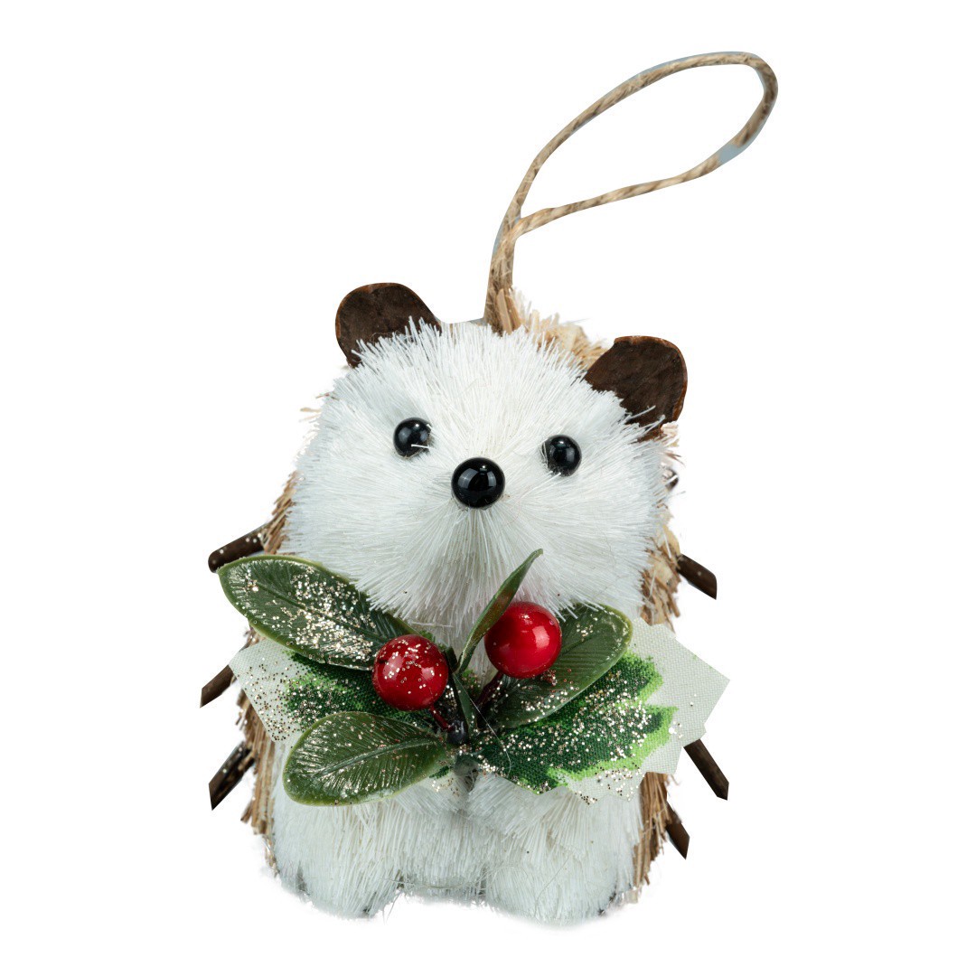 slide 2 of 3, 2.75" Natural Hedgehog With Holly Ornament By Ashland, 2.75 in