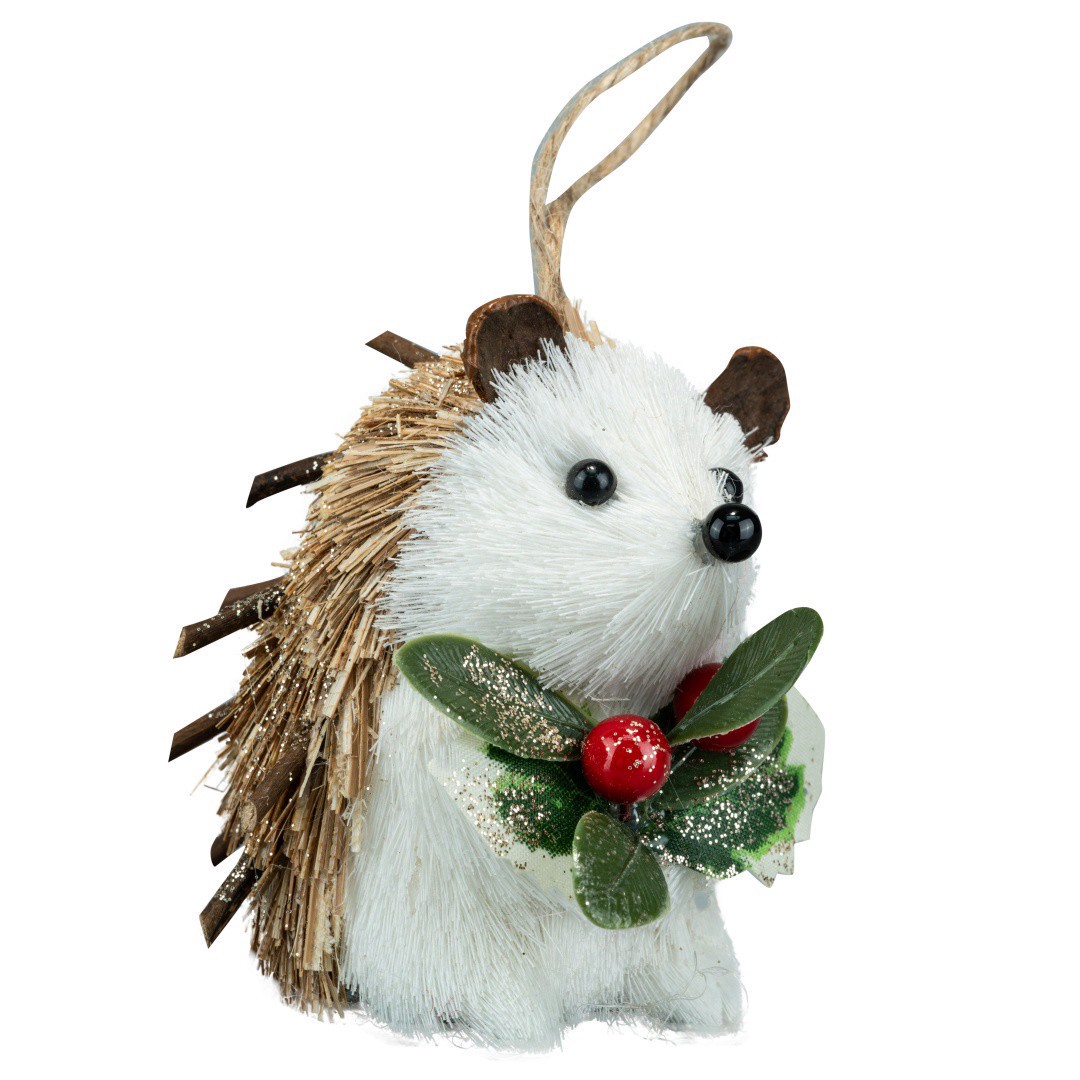 slide 3 of 3, 2.75" Natural Hedgehog With Holly Ornament By Ashland, 2.75 in