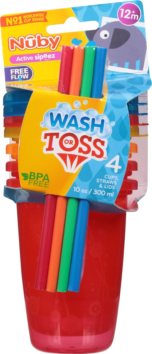 slide 5 of 9, Nuby Wash or Toss 10 Ounce Cups, Straws & Lids 1 ea, 1 ct