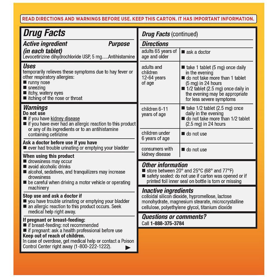 slide 2 of 5, Walgreens Levocetirizine Original Prescription Strength 24 Hour Allergy Tablets, 35 ct