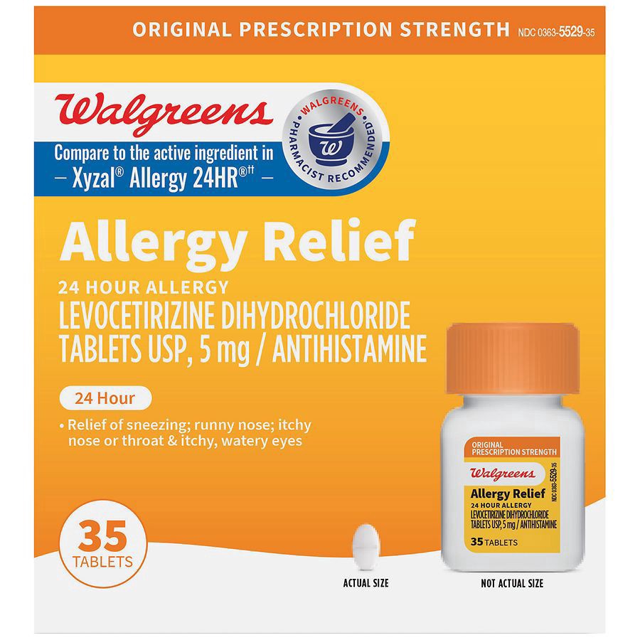 slide 1 of 5, Walgreens Levocetirizine Original Prescription Strength 24 Hour Allergy Tablets, 35 ct