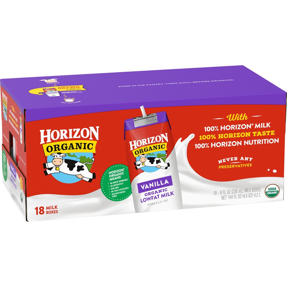 slide 7 of 8, Horizon Organic Shelf-Stable 1% Low Fat Milk Boxes, Vanilla, 8 oz., 18 Pack, 8 fl oz