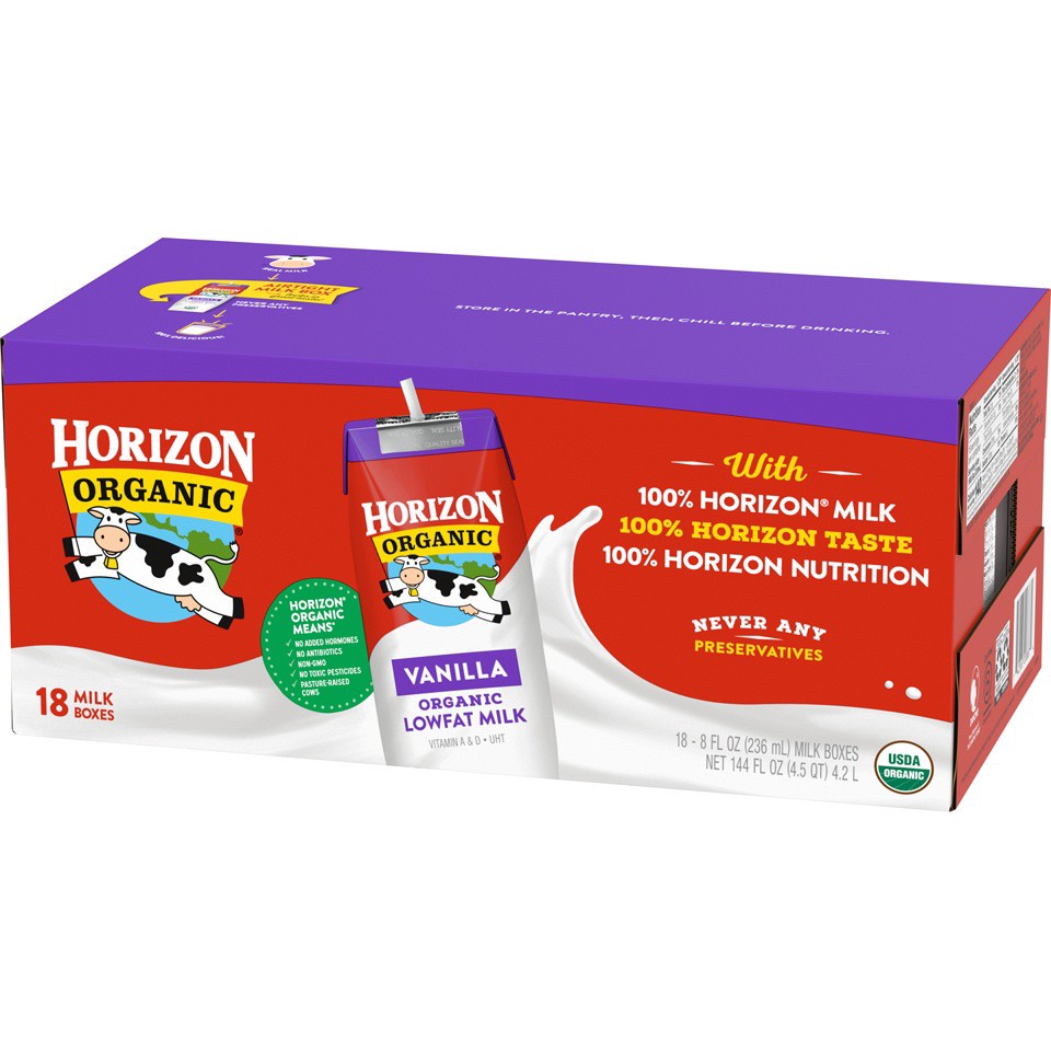 slide 2 of 8, Horizon Organic Shelf-Stable 1% Low Fat Milk Boxes, Vanilla, 8 oz., 18 Pack, 8 fl oz