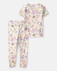 Carters Baby Girl Butterfly 100% Cotton Snug Fit 2-Piece Pajama Set - Cream Multi 24M