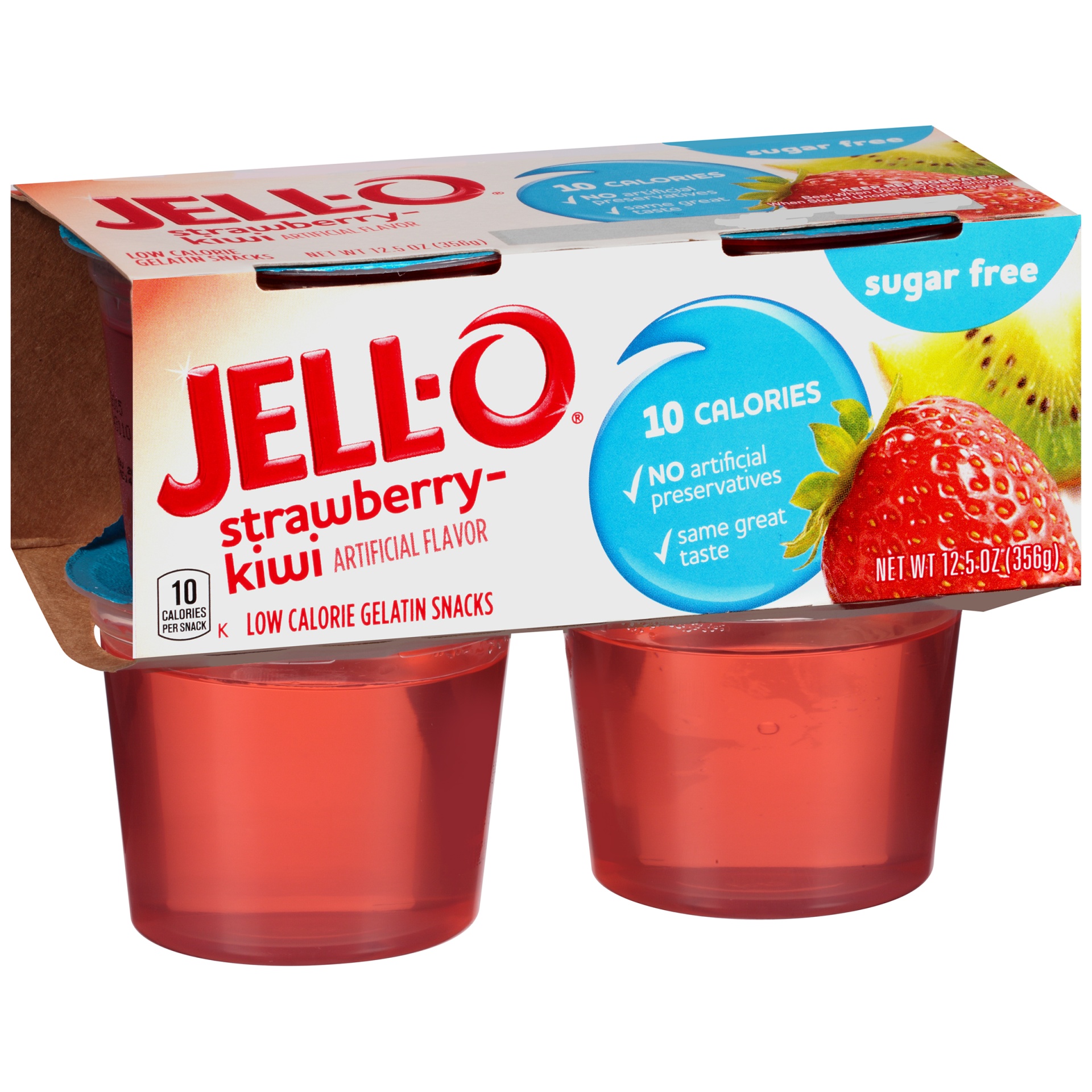 slide 1 of 1, Jell-O Sugar-Free Strawberry-Kiwi Low Calorie Gelatin Snacks, 4 ct; 12.5 oz