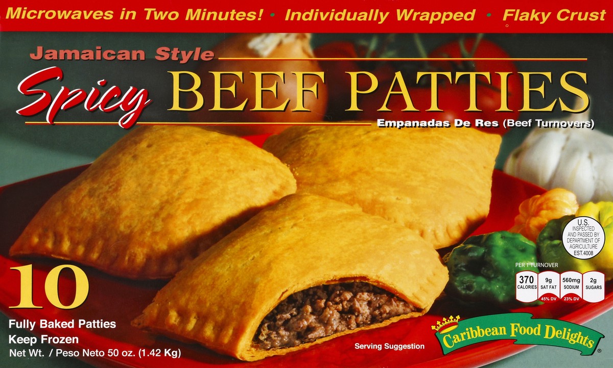 slide 1 of 5, Caribbean Food Delights Beef Patties Spicy Jamaican Style, 10 ct