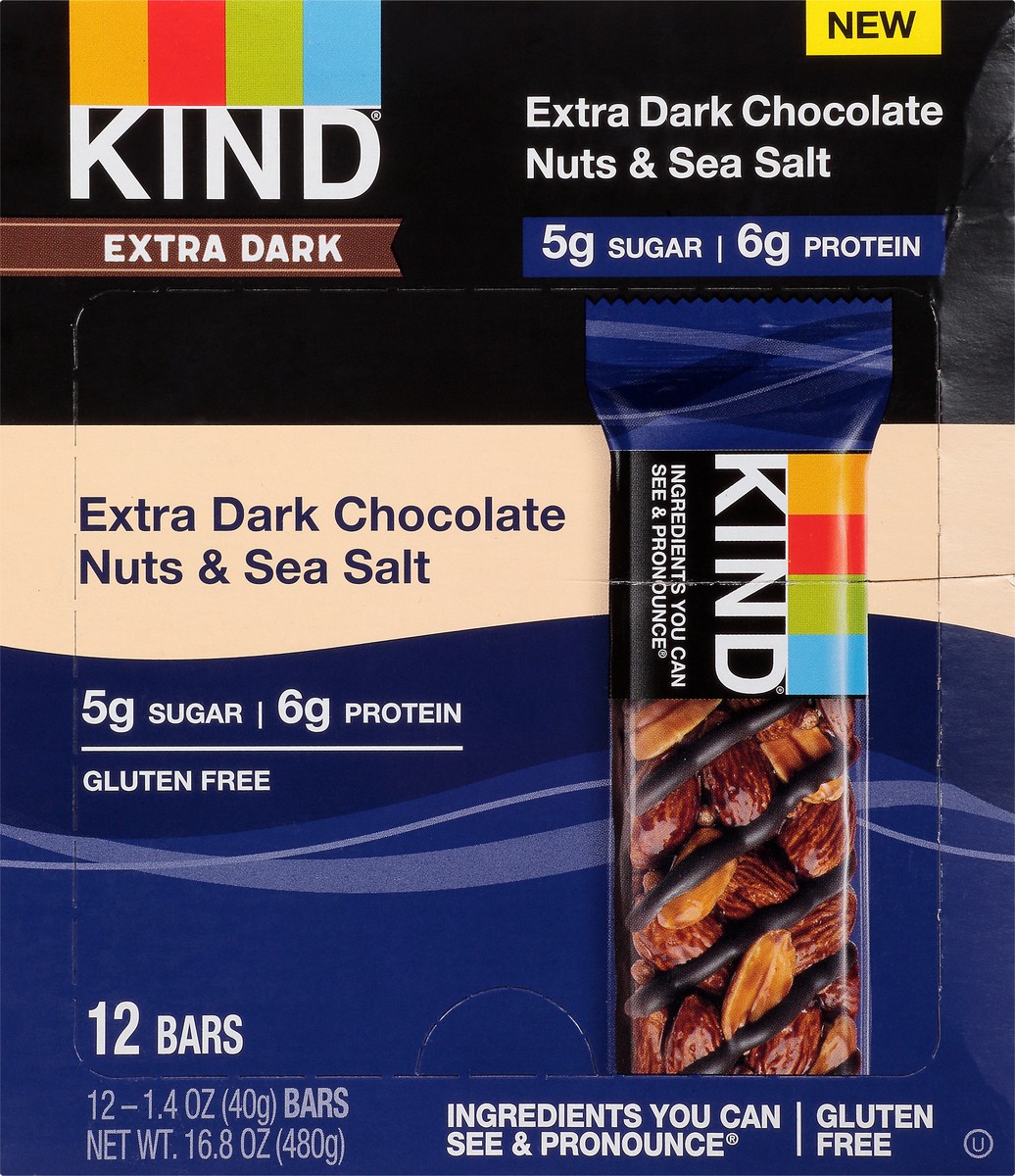 slide 7 of 13, KIND Gluten Free 12 Pack Extra Dark Chocolate Nuts & Sea Salt Bars 12 - 1.4 oz Bars, 12 ct