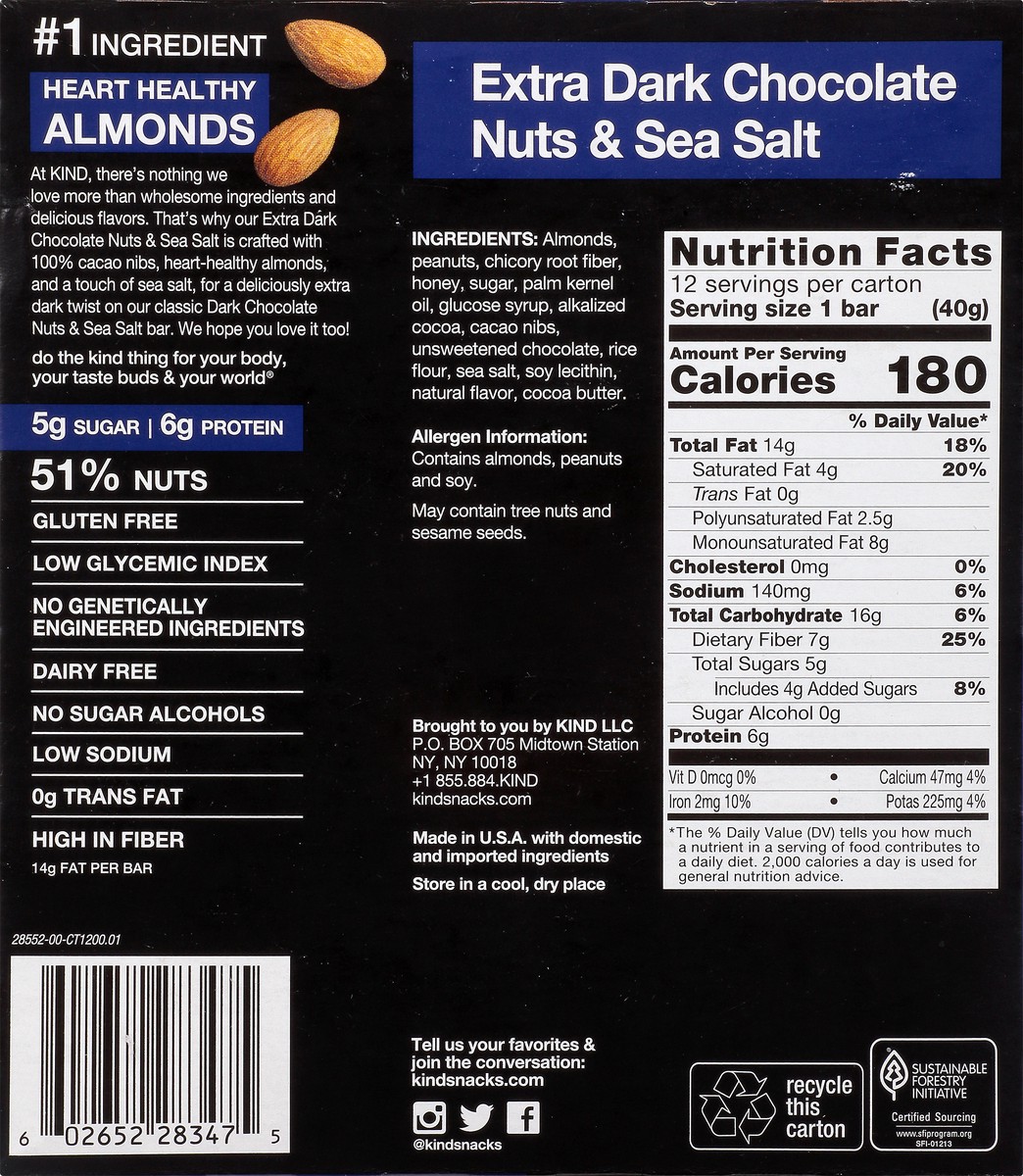 slide 8 of 13, KIND Gluten Free 12 Pack Extra Dark Chocolate Nuts & Sea Salt Bars 12 - 1.4 oz Bars, 12 ct