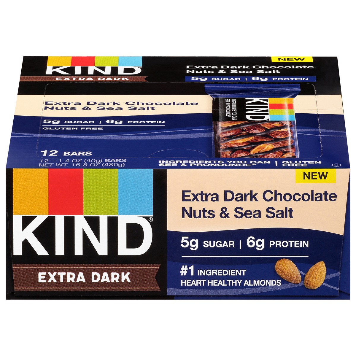 slide 1 of 13, KIND Gluten Free 12 Pack Extra Dark Chocolate Nuts & Sea Salt Bars 12 - 1.4 oz Bars, 12 ct