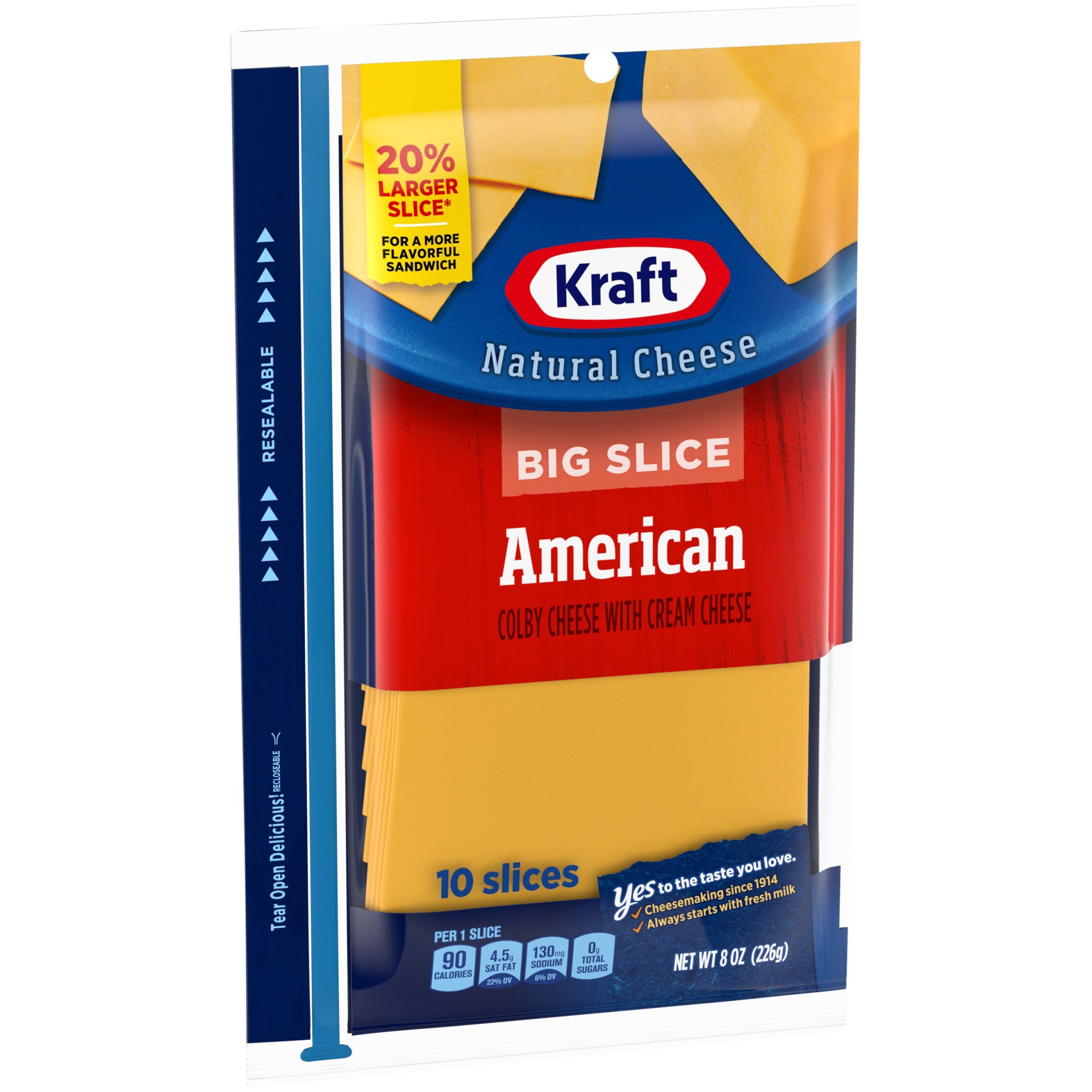 slide 13 of 14, Kraft Big Slice American Cheese Slices with Colby Cheese & Cream Cheese, 10 ct Pack, 10 ct