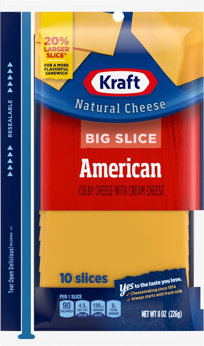 slide 5 of 14, Kraft Big Slice American Cheese Slices with Colby Cheese & Cream Cheese, 10 ct Pack, 10 ct