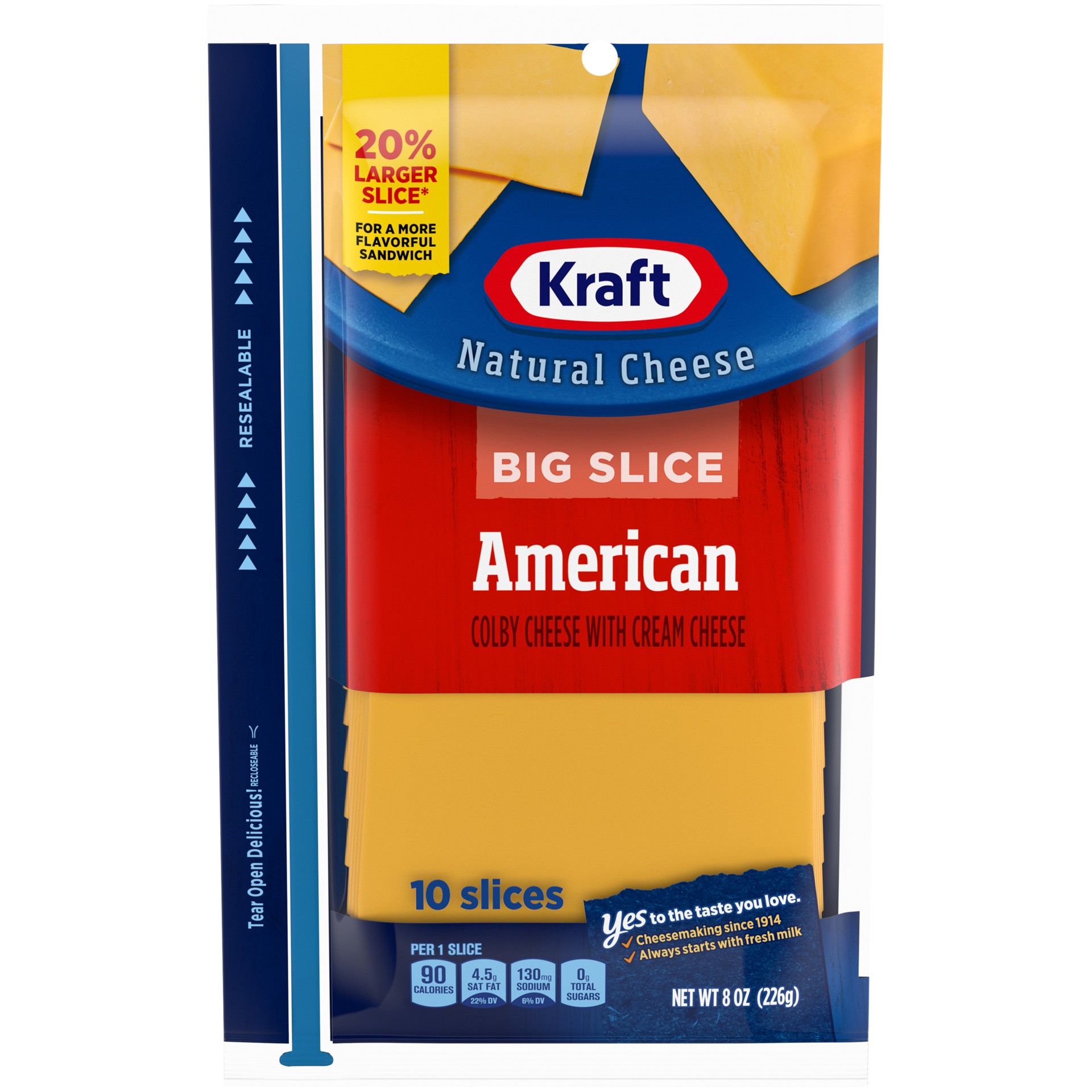 slide 1 of 14, Kraft Big Slice American Cheese Slices with Colby Cheese & Cream Cheese, 10 ct Pack, 10 ct