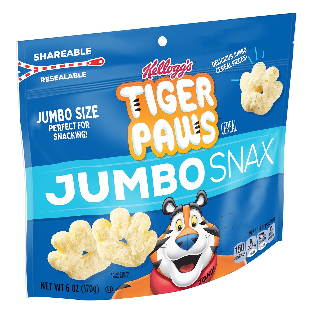 slide 2 of 8, Tiger Paws Kellogg's Tiger Paws Jumbo Snax Cereal Snacks, Kellogg's Frosted Flakes Inspired, Kids Snacks, Original, 6oz Bag, 1 Bag, 6 oz