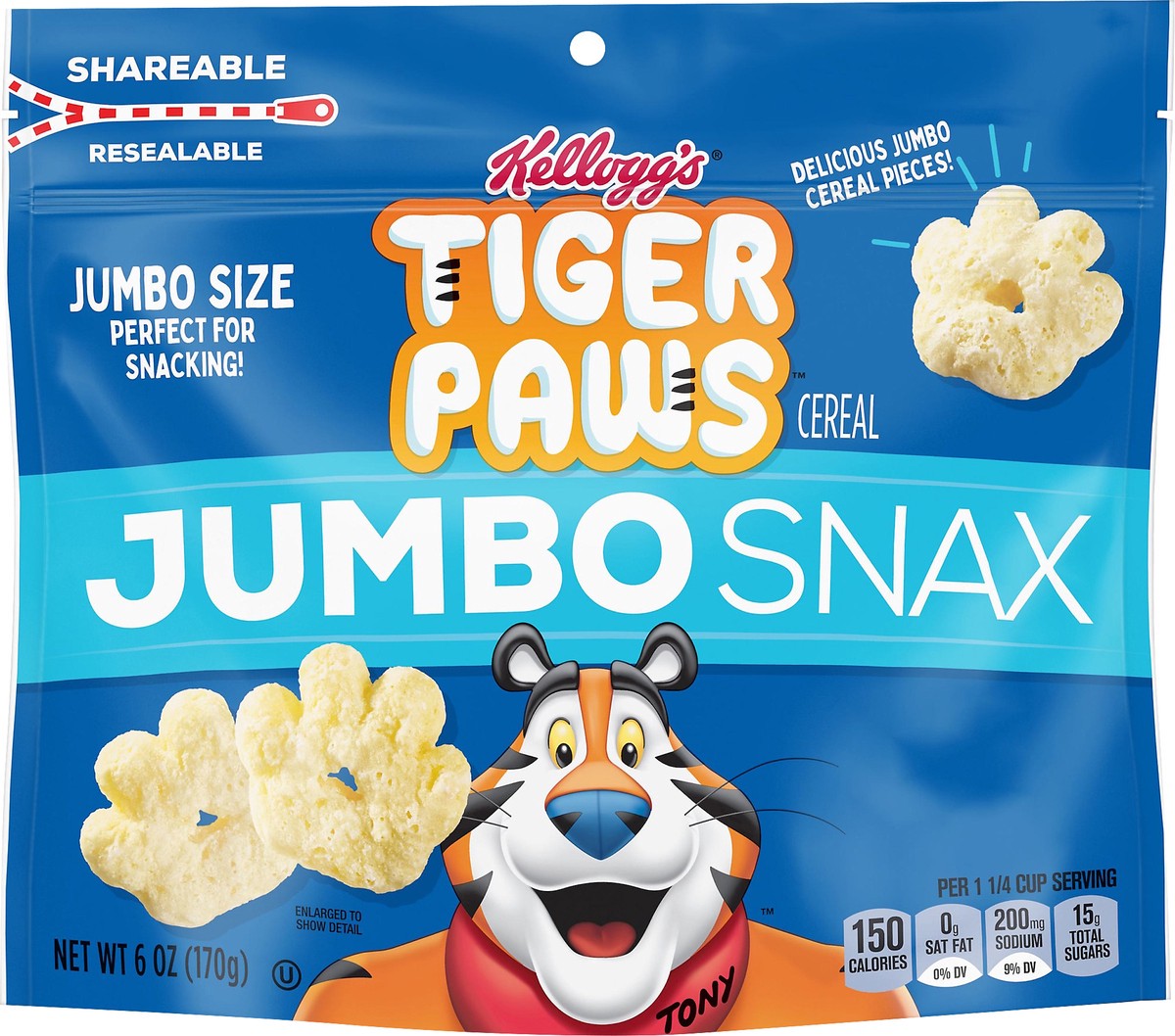 slide 5 of 8, Tiger Paws Kellogg's Tiger Paws Jumbo Snax Cereal Snacks, Kellogg's Frosted Flakes Inspired, Kids Snacks, Original, 6oz Bag, 1 Bag, 6 oz
