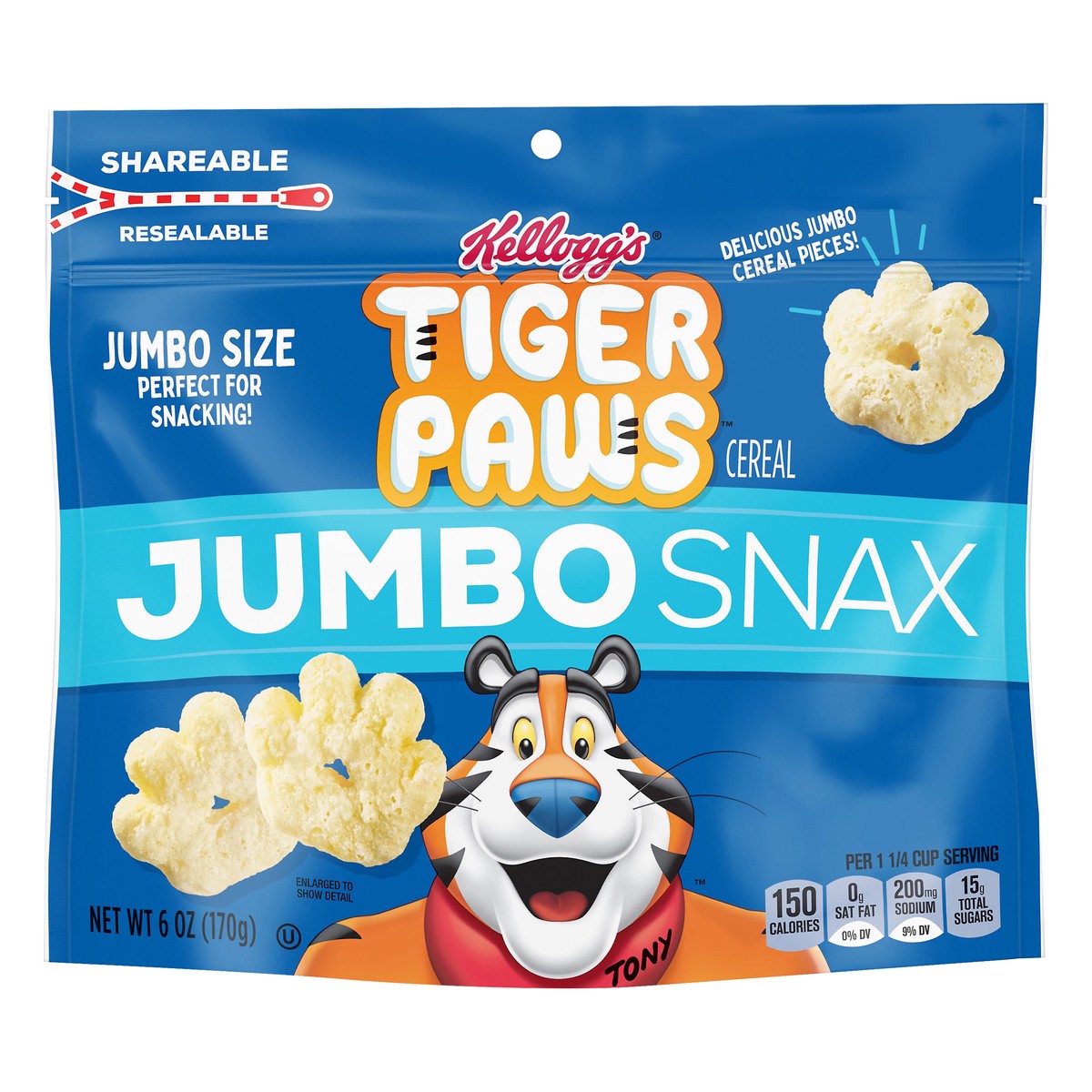 slide 1 of 8, Tiger Paws Kellogg's Tiger Paws Jumbo Snax Cereal Snacks, Kellogg's Frosted Flakes Inspired, Kids Snacks, Original, 6oz Bag, 1 Bag, 6 oz